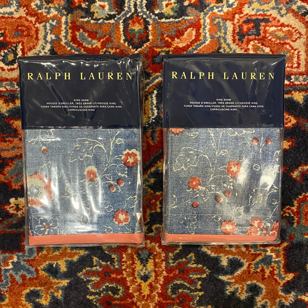 Ralph Lauren Indigo Traveler floral king shams.  NWT.